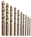 Heavy Duty Cobalt Drill Bits Kit Ten Piece M35 Jobber Length Twist Bits for Metal Cast Iron Stainless Steel Wood and Plastic