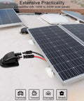 Weatherproof Solar Cable Entry Gland And Junction Box For RVs Boats Campers Vans Homes Garages And Shacks Includes 10ft 10AWG Solar Extension Cable Connector For Easy Install And Durable Outdoor Power Setup installed with solar panels on RV roof.