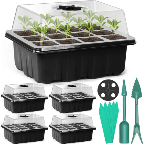 Seed Starter Tray Kit With 60 Cells, Humidity Dome And Base, Reusable Seedling Trays, Garden Labels, Tools, Durable Plastic Greenhouse
