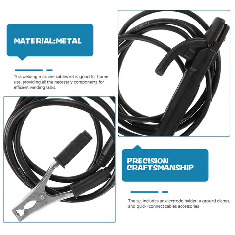 Heavy Duty Welding Holder And Ground Clamp Set Perfect For Mma Machines With Sturdy Connectors For Versatile Metal Fabrication, showcasing metal cables and a clamp.