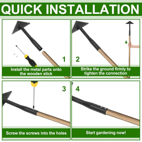Quick installation guide for 6 Inch Wide Triangle Hoe With 60 Inch Wood Handle Scuffle Hoe For Quick Weeding And Cultivation Beefy Steel Triangle Head Garden Tool For Beds Borders And Lawn Care.