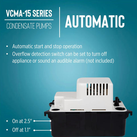 Automatic Condensate Pump For HVAC And Dehumidifiers With Overflow Detection 115 Volt One Fiftieth Horsepower 65 GPH 20 Foot Tubing