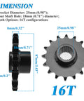 16T 530 Chain Front Sprocket With 24 Spline Fits GY6 150cc 200cc 250cc ATV Quad Go Kart Dirt Bike UTV High Strength Alloy Steel Drive Gear Replacement For Taotao And Other 530 Chain Systems featuring dimensions and gear teeth detail.