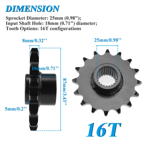 16T 530 Chain Front Sprocket With 24 Spline Fits GY6 150cc 200cc 250cc ATV Quad Go Kart Dirt Bike UTV High Strength Alloy Steel Drive Gear Replacement For Taotao And Other 530 Chain Systems featuring dimensions and gear teeth detail.