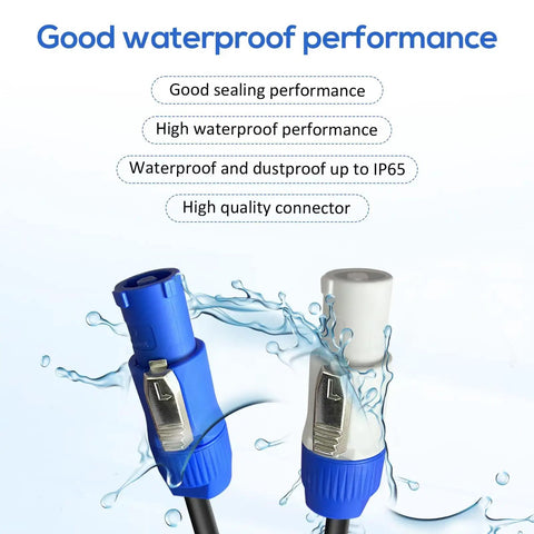 Beefed-Up Heavy Duty 12AWG 3-Pin AC Power Extension Cable, IP65 waterproof connectors with water splashes, 3ft length.