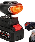 Road Ready Rechargeable Battery Powered Car Heater With Silent Kickin Warmth For Indoor Office And Camping Use Keeps You Toasty Cord Free And Comes With Five Batteries For Zero Hassle showing warm air flow and battery.