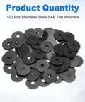 M4 Fender Washers Black Oxide Carbon Steel Flat Gaskets For Screws Bolts 100 Piece Pack displayed in a heap.