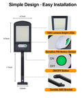 Diagram of Beefy Solar Security Flood Lights Outdoor 1000LM 168 LED Motion Sensor with size and feature labels