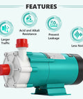 Built Tough Circulating Water Pump 507 GPH 110V Plug magnetic drive with red outlet cap and polypropylene body for chemical transfer.