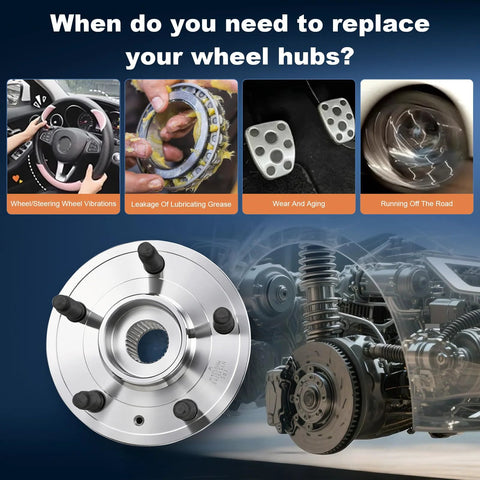 Front Or Rear Wheel Bearing Hub Assembly Drop In Ready For Buick LaCrosse Allure Regal 2010-2017, Cadillac CTS XTS 2014-2016 AWD And FWD, Chevrolet Equinox 2010-2017, Impala Malibu 2010-2017, GMC Terrain 2010-2017 5 Lug ABS shown with automotive components.