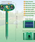 Solar Powered Yard Animal Deterrent With Motion Sensor Ultrasonic Cat Fox Raccoon Rabbit Squirrel Coyote Repeller Waterproof Outdoor Pest Guard For Garden Lawn Farm 2 Pack, 30cm stake