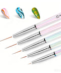 5 Pcs Nail Art Liner Brush Set With Metal Handles For Long Lines And Fine Details In 7mm 11mm 15mm 20mm And 25mm Sizes