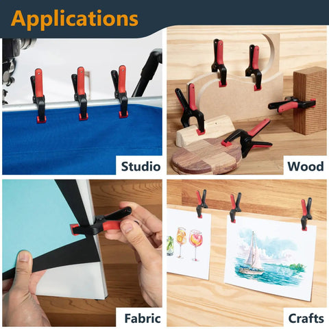 10 Pack Mini Spring Clamps With 1 Inch Opening And Pivoting Jaw Pad used for fabric, studio, wood, and crafts