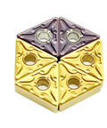 Premium TNMG160408 Carbide External Turning Insert For CNC Lathe Metal Machining, triangular inserts in yellow and purple.