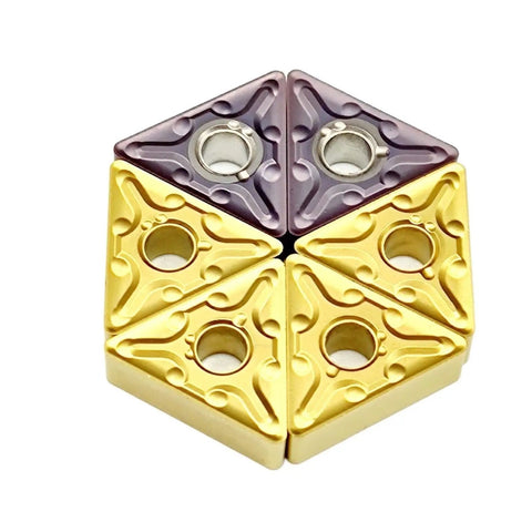 Premium TNMG160408 Carbide External Turning Insert For CNC Lathe Metal Machining, triangular inserts in yellow and purple.