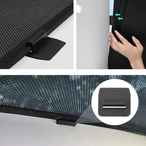 Close-up of Tesla Sunshade Clips Kit For Model 3, Model Y, Model S, Model X And Cybertruck 2025, showing installation and material.
