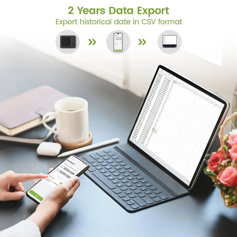 Person using app for data export from WiFi Fridge Thermometer With Freezer Alarm, Digital Temp Sensor, Email And App Alerts