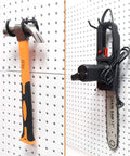 Hammer and chainsaw on 8 Piece Pegboard Drill Holder And Utility Hooks Set Heavy Duty Vinyl Coated Tool Organizer For Pegboards