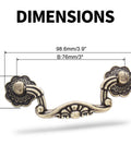 Antique Bronze Drop Drawer Pulls Set Of 4 With 3-Inch Hole Spacing Drop Bail Cabinet Handles showing dimensions, zinc alloy