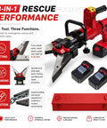 Cordless Hydraulic Shear and Spreader Tool Behemoth for Heavy Duty Metal Cutting and Expansion, battery powered, includes two batteries and storage box.