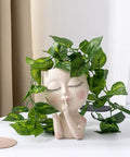 Two Piece Girl Head Planter Molds For Pots Made From Concrete And Silicone Face Portrait Sculpture Planter with plant indoors
