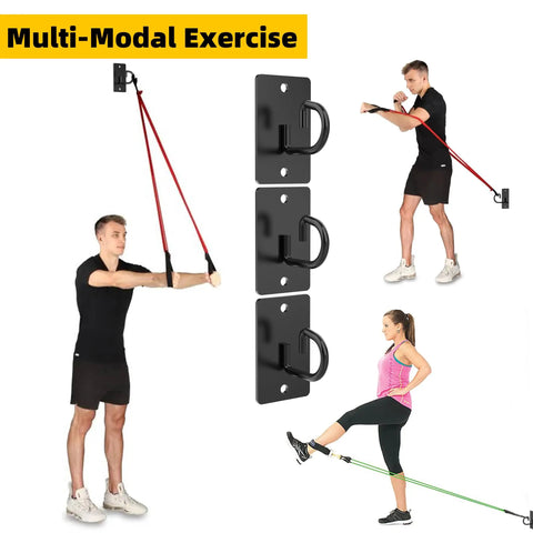 Totally Legit 3 Pack Wall Anchors For Resistance Bands And Heavy Duty Workout Hooks, Rock Solid Exercise Band Mounts in black with users exercising.