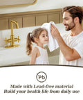 Father and child in modern bathroom with Brushed Gold 2-Handle 4 Inch Centerset Bathroom Faucet With Drain Deck Plate
