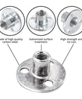 Pack Of 10 M6 Brad Hole Tee Nuts Built Tough With Zinc Coated Carbon Steel And A Flat Round Base Offering Serious Grip For Screw In Furniture Hardware And Big Time Home Repair Projects That Pull Through, showing galvanized finish and threaded design.
