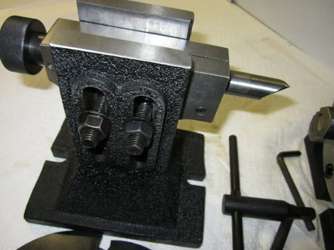 Heavy Duty Eight Inch Super Spacer With Six Precision Masking Plates And Rock Solid Tailstock showing adjustable chuck on a rugged base.