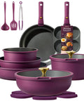 21 Piece Nonstick Pots And Pans Set With Detachable Handle Induction Friendly Cookware For RV And Home Gold And Purple Finish Set