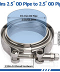 Stainless Steel Two And A Half Inch V Band Exhaust Clamps Dual Pack with fitting dimensions for turbo downpipe and exhaust