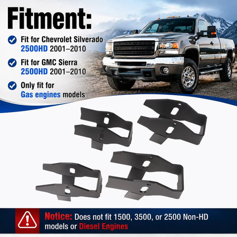 Front Upper Control Arm Mounting Brackets Kit For Chevy Silverado 2500HD And GMC Sierra 2500HD 2001 To 2010 displayed with truck