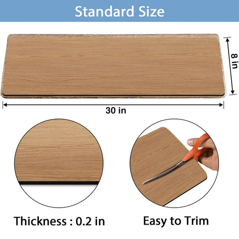 Non Slip Rubber Stair Treads For Wooden Steps Absorbent Black Stair Rugs shown in standard 30x8 inch size with thickness of 0.2 in.