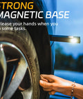 Rechargeable 600 Lumen LED Flashlight With Magnetic COB Flat Light attached to car for hands-free use