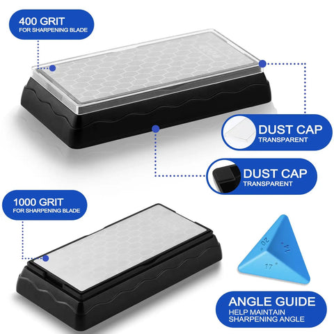 Double Sided Diamond Sharpening Stone With Coarse 400 And Fine 1000 Grit, Non Slip Base, Angle Guide, Storage Case, Honeycomb Diamond Plate