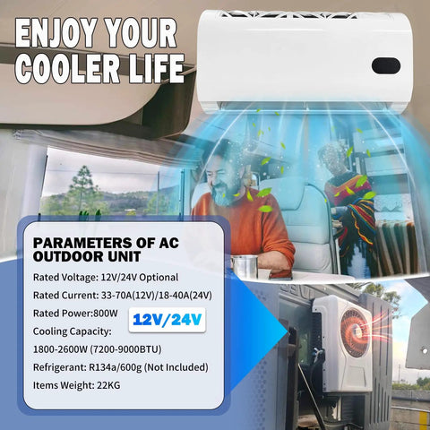 12V DC Truck Cab Air Conditioner With Brushless Motor Split Mini APU Unit for Semi Trucks Parking Cooling shown installed