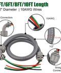 Six Foot Liquid Tight Conduit Kit Pro Grade With One Half Inch Prewired Electrical Whip And Three 10 AWG THHN Copper Wires