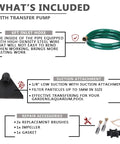 Components of Powerful 115V 330 GPH Electric Utility Pump Kit With On Off Switch And 6 Foot Hoses