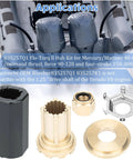 Flo Torq II Hub Kit Replacement OEM Upgrade For Mercruiser Alpha One Bravo One Mercury Mariner Outboard Drives 60 300 HP 15 Spline Propeller Installation Parts Fits Quicksilver And Other Aftermarket Props with four propeller components on display.