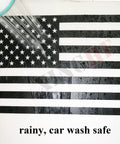 Dodge Ram Rear Window American Flag Decal Matte Black USA Flag Sticker shown weatherproof and car wash safe on truck window