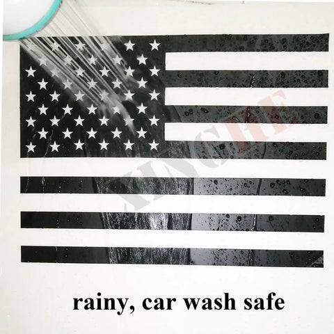 Dodge Ram Rear Window American Flag Decal Matte Black USA Flag Sticker shown weatherproof and car wash safe on truck window