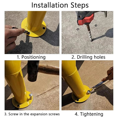 Installation steps for Beefed Up Heavy Duty Machine Guard Rail With U Shaped Barrier For Vehicle Impact Protection Floor Mounted Bolt On Bollard Yellow With Black Stripe Anti Collision Bar Reflective Steel Safety Guard For Indoor Outdoor Use