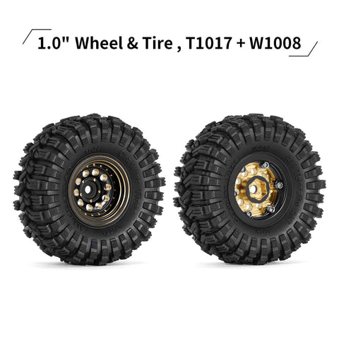Brass Beadlock Wheel Set With Black Coating And S5 1.0 Crawler Tires For Axial SCX24 AX24 TRX4M FCX24 Upgrades 1/24 1/18 RC Crawlers