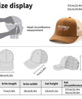 Brown Trucker Hat With Ventilated Top Holes, Breathable All Season Cap size guide, front and side views