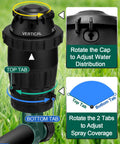 Close-up of Heavy Duty Aluminum Spike Sprinklers For Your Yard With Adjustable Spray Coverage And 5 Spray Patterns showing adjustment cap
