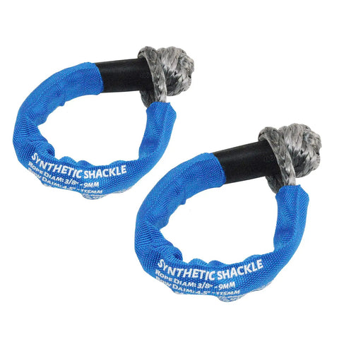 2 Pack Three Eighths Inch Sixteen Inch Synthetic Recovery Shackle With Protective Sleeves, 24,200 Lbs Breaking Strength