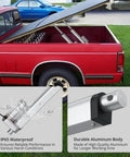 12V Linear Actuator, 160 Lbs, embedded in a pickup truck bed, highlighting IP54 waterproof and durable aluminum features.