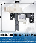 Front view of W10876600 washer drain pump, white and gray plastic with inlet hose connector