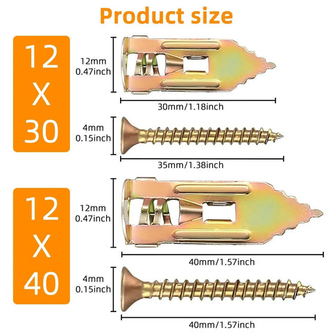 Drywall Screws and Wall Anchors Kit Self Drilling for Quick Easy Install 120 240 400 Piece Set Premium Yellow Zinc Plated Carbon Steel Heavy Duty Wall Fasteners, 12x30mm and 4mm sizes shown