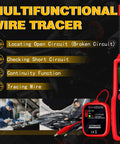 Automotive Wire Tracer Open And Short Finder Circuit Tester And Wire Breaker Locator displayed with features and car repair scene.